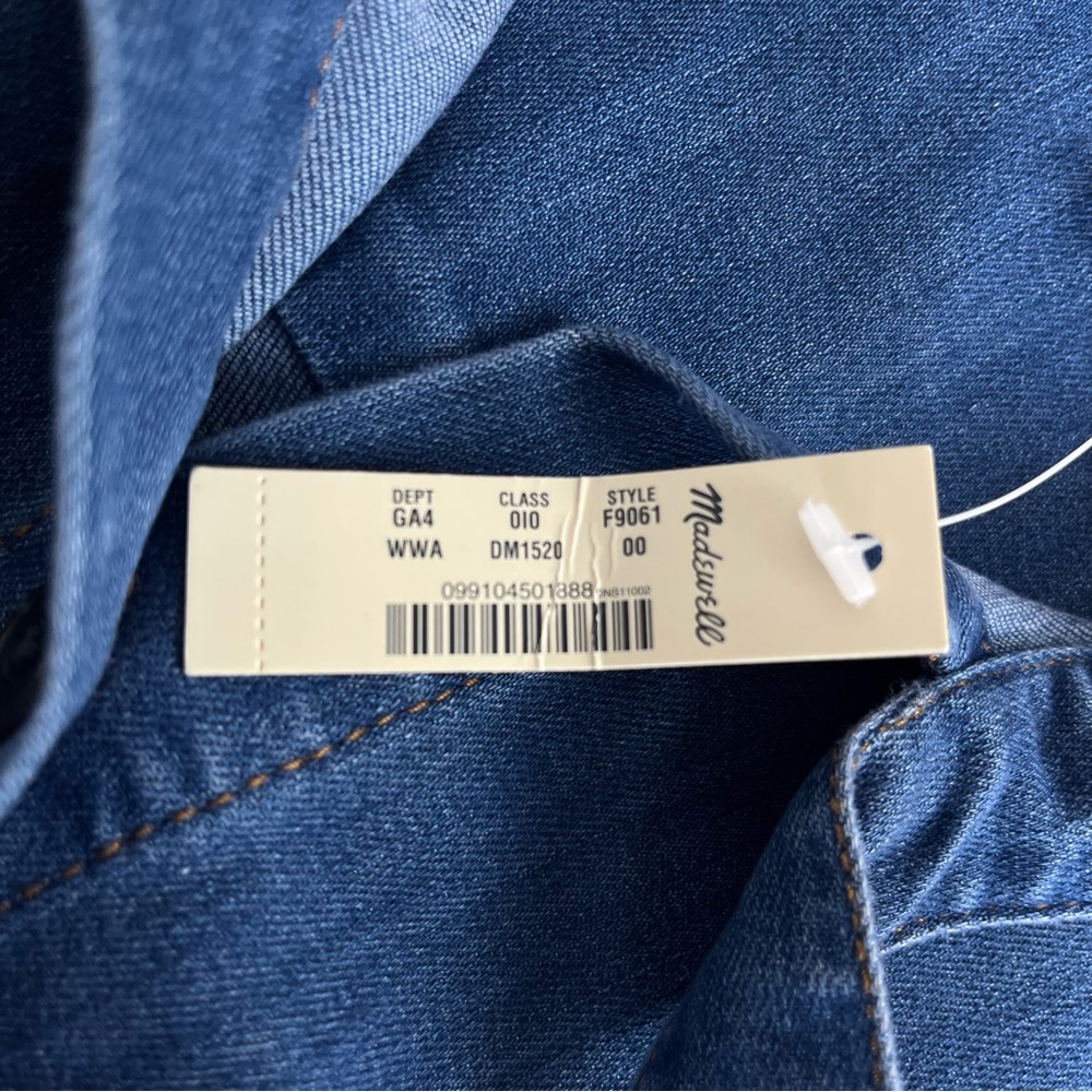 NWT Madewell Denim Tie-Neck Button Front Midi Shirt Dress Long Sleeve Size 00 - Picture 12 of 13